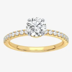 (G-H / Si1-Si2) Womens 1 CT. T.W. Lab Grown White Diamond 10K Gold Round Side Stone Engagement Ring