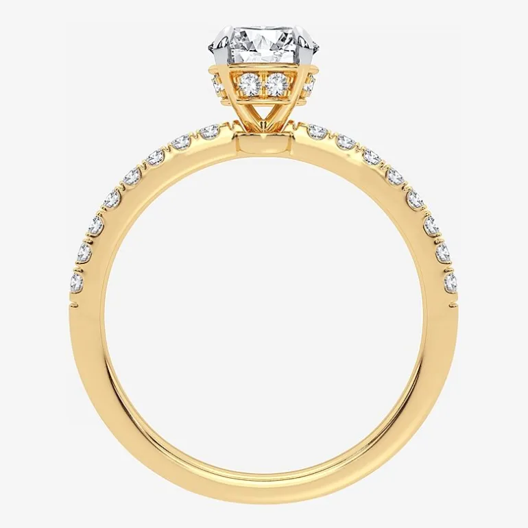 (G-H / Si1-Si2) Womens 1 CT. T.W. Lab Grown White Diamond 10K Gold Round Side Stone Engagement Ring