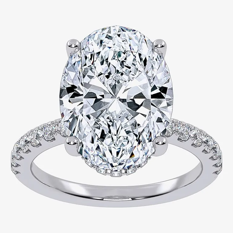 (G-H / Si1-Si2) Womens 5 1/2 CT. T.W. Lab Grown White Diamond 14K Gold Oval Side Stone Engagement Ring