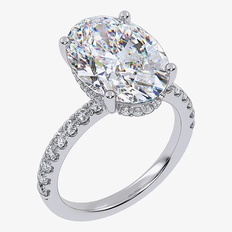 (G-H / Si1-Si2) Womens 5 1/2 CT. T.W. Lab Grown White Diamond 14K Gold Oval Side Stone Engagement Ring