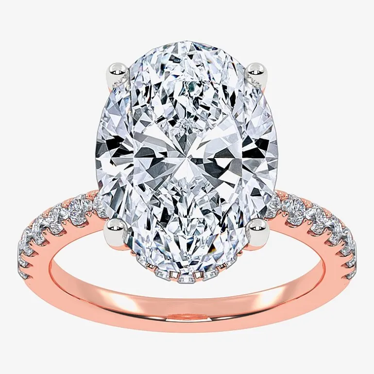 (G-H / Si1-Si2) Womens 5 1/2 CT. T.W. Lab Grown White Diamond 14K Gold Oval Side Stone Engagement Ring