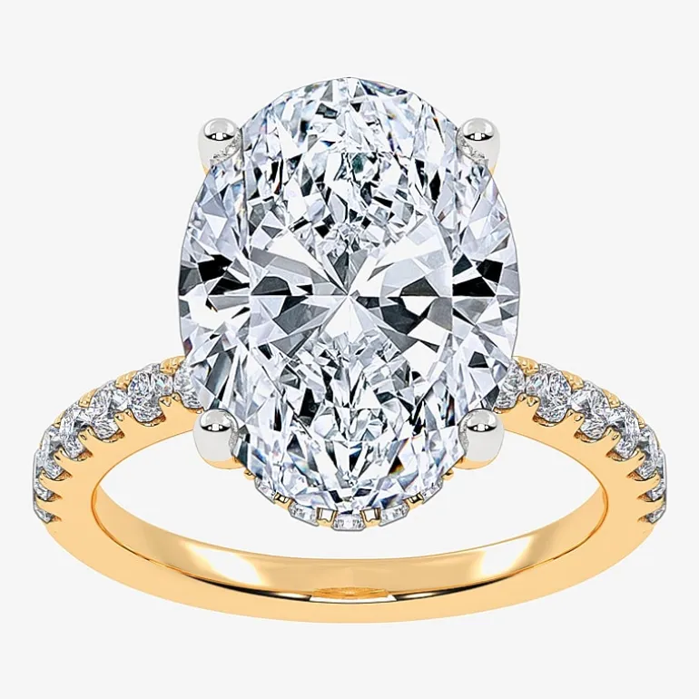 (G-H / Si1-Si2) Womens 5 1/2 CT. T.W. Lab Grown White Diamond 14K Gold Oval Side Stone Engagement Ring