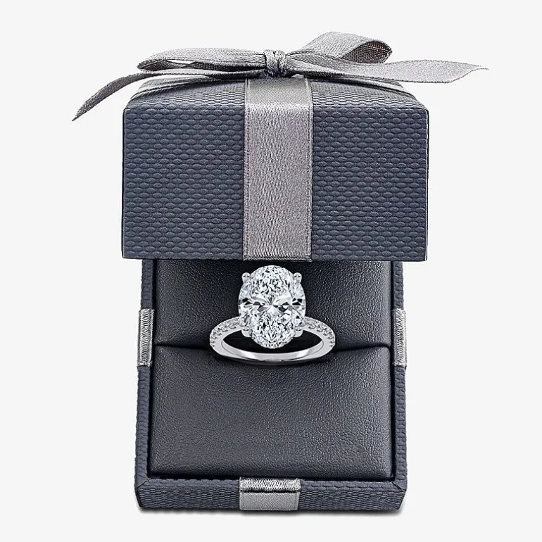 (G-H / Si1-Si2) Womens 5 1/2 CT. T.W. Lab Grown White Diamond 14K Gold Oval Side Stone Engagement Ring