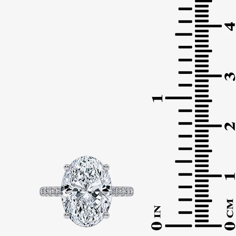 (G-H / Si1-Si2) Womens 5 1/2 CT. T.W. Lab Grown White Diamond 14K Gold Oval Side Stone Engagement Ring