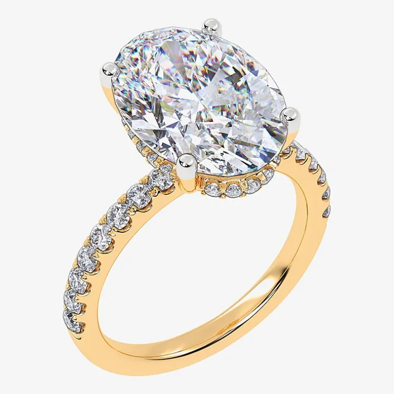 (G-H / Si1-Si2) Womens 5 1/2 CT. T.W. Lab Grown White Diamond 14K Gold Oval Side Stone Engagement Ring