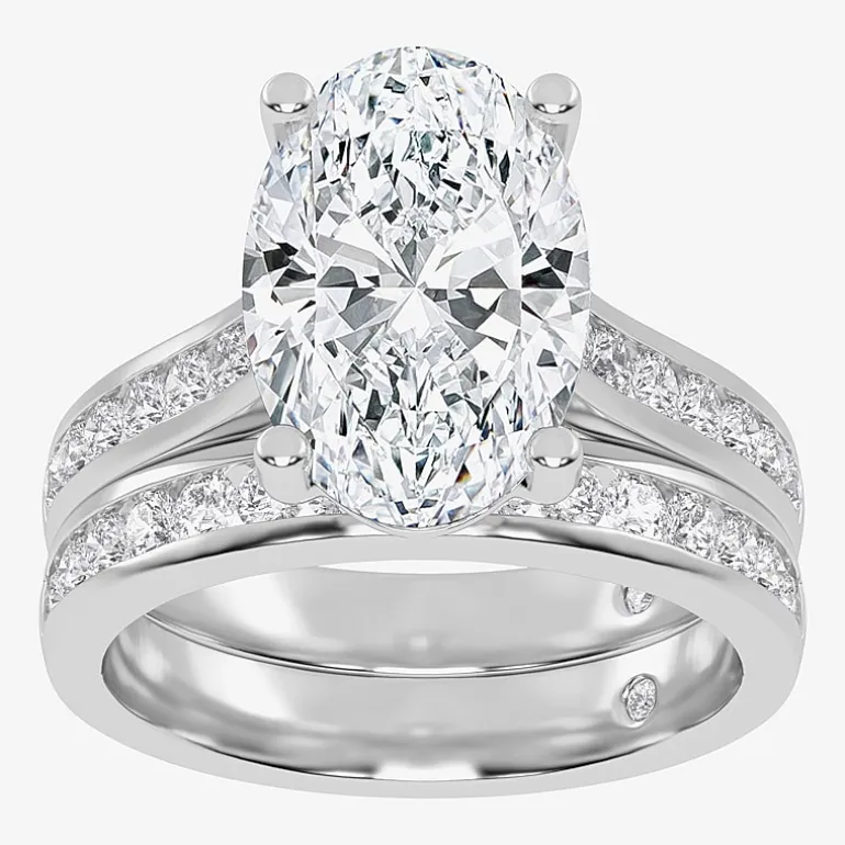 (G-H / Vs2-Si1) Womens 4 CT. T.W. Lab Grown White Diamond 14K Gold Oval Side Stone Bridal Set