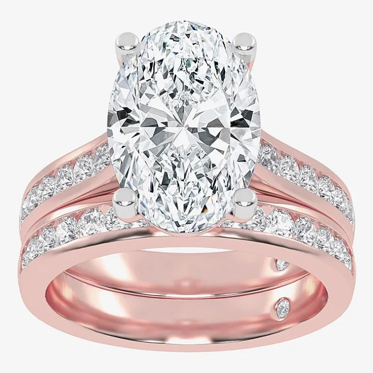 (G-H / Vs2-Si1) Womens 4 CT. T.W. Lab Grown White Diamond 14K Gold Oval Side Stone Bridal Set