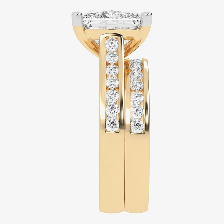 (G-H / Vs2-Si1) Womens 4 CT. T.W. Lab Grown White Diamond 14K Gold Side Stone Bridal Set