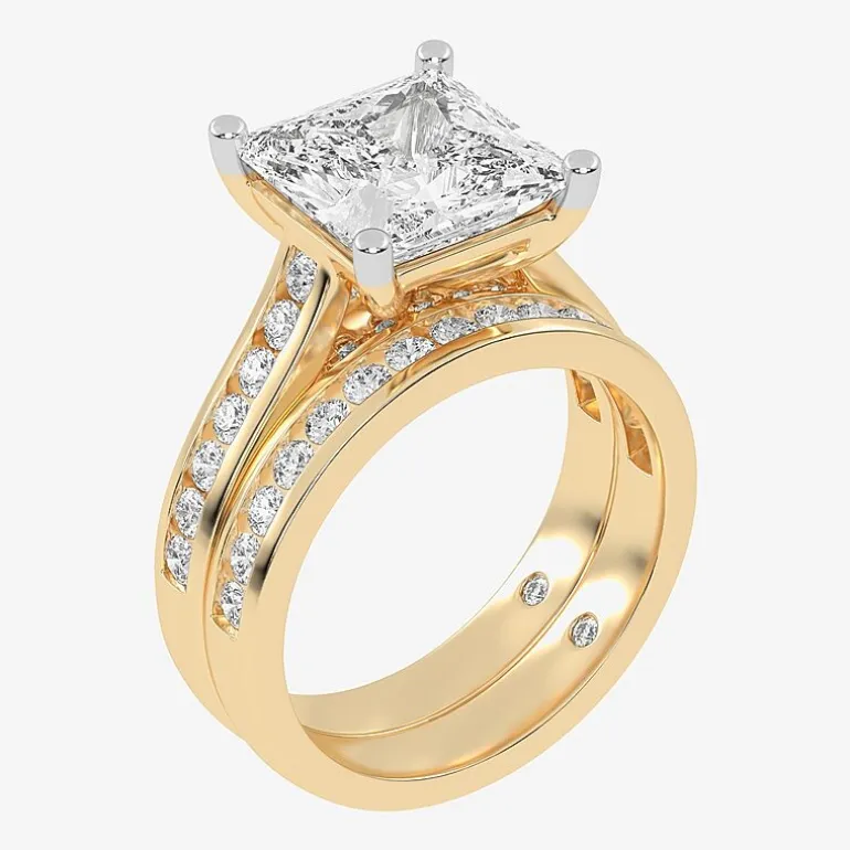 (G-H / Vs2-Si1) Womens 4 CT. T.W. Lab Grown White Diamond 14K Gold Side Stone Bridal Set