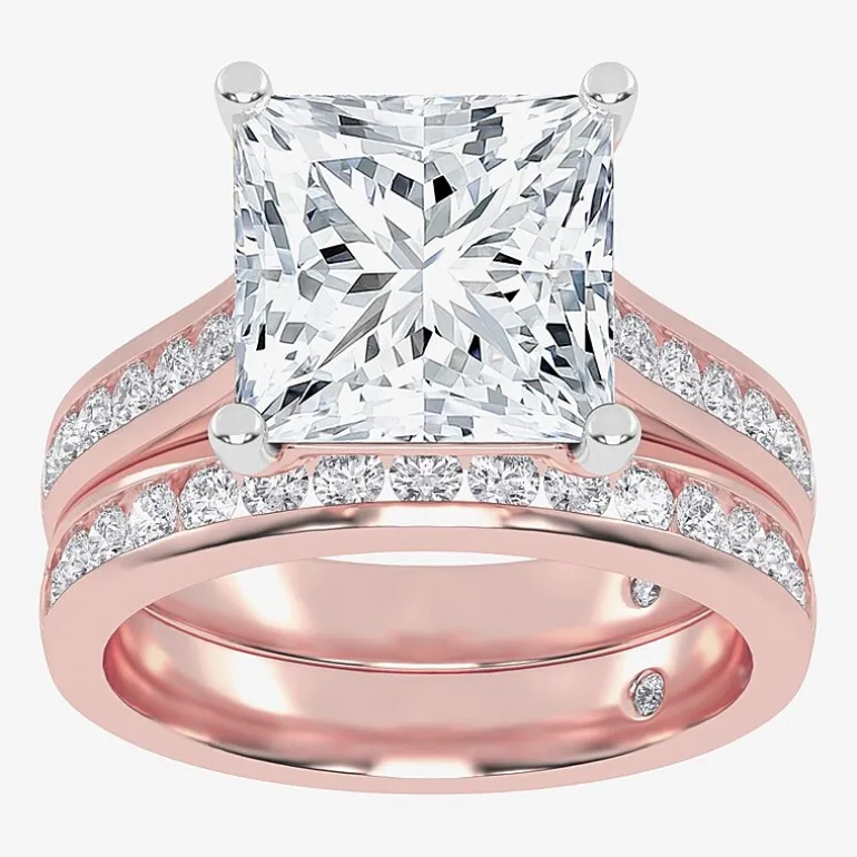 (G-H / Vs2-Si1) Womens 4 CT. T.W. Lab Grown White Diamond 14K Gold Side Stone Bridal Set
