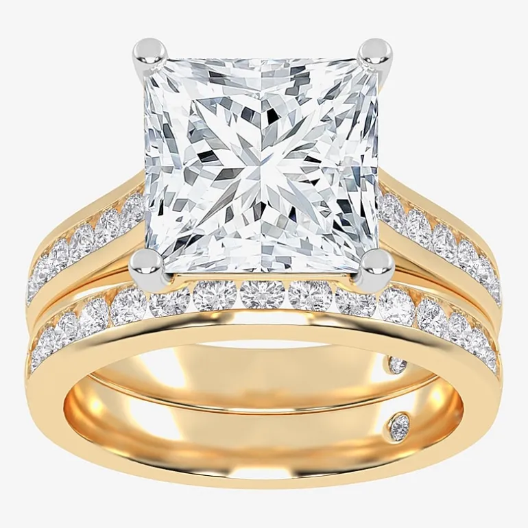 (G-H / Vs2-Si1) Womens 4 CT. T.W. Lab Grown White Diamond 14K Gold Side Stone Bridal Set