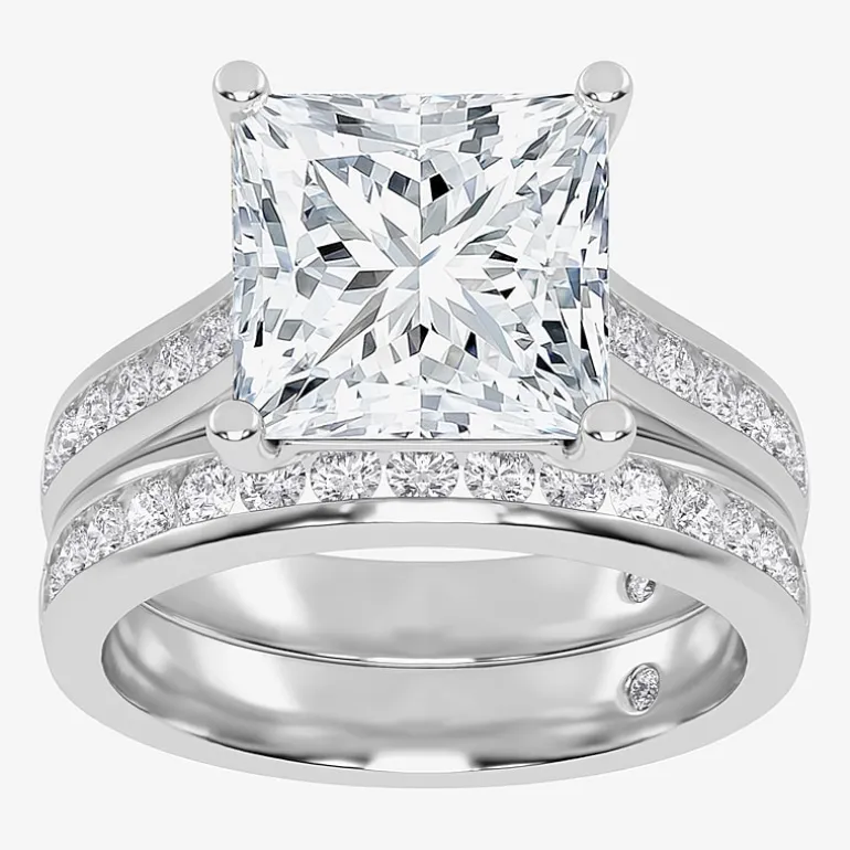 (G-H / Vs2-Si1) Womens 4 CT. T.W. Lab Grown White Diamond 14K Gold Side Stone Bridal Set