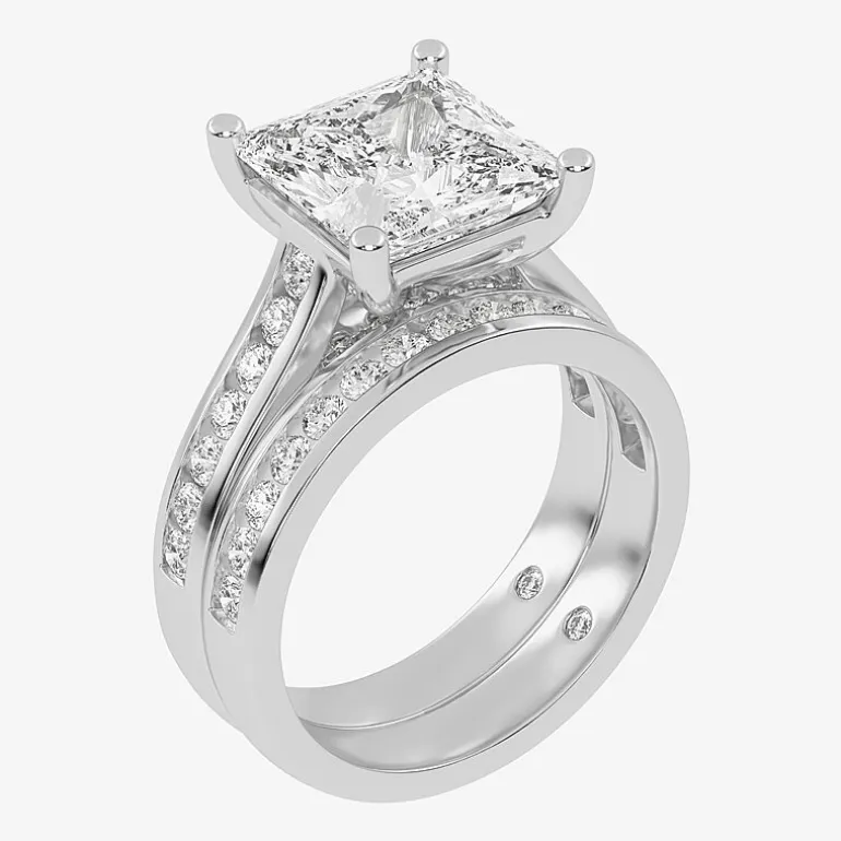 (G-H / Vs2-Si1) Womens 4 CT. T.W. Lab Grown White Diamond 14K Gold Side Stone Bridal Set
