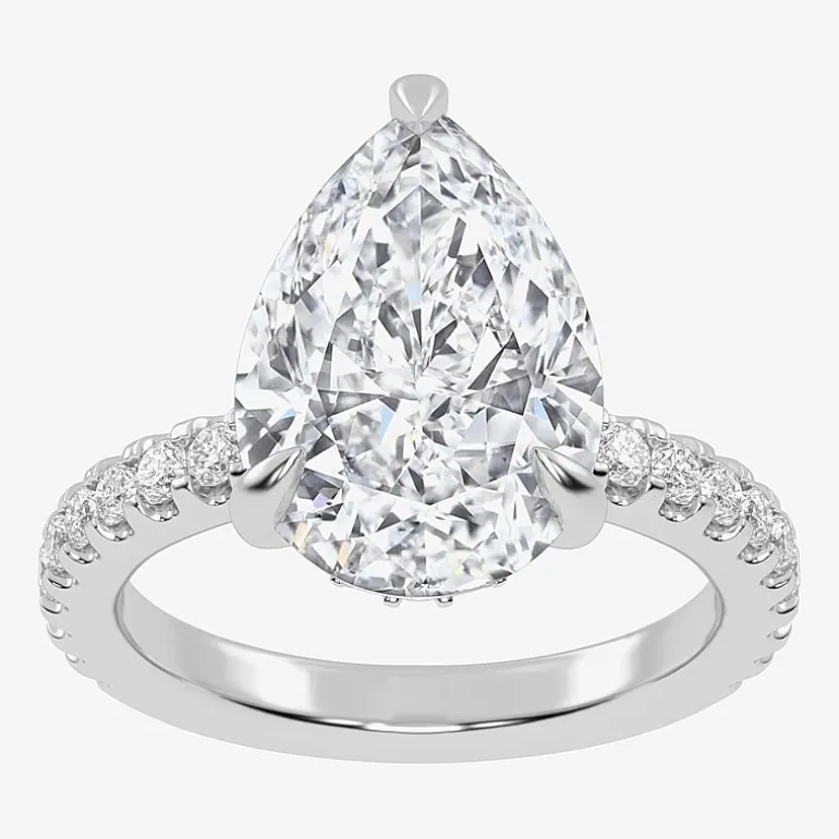 (G-H / Vs2-Si1) Womens 3 1/2 CT. T.W Lab Grown White Diamond 14K Gold Pear Side Stone Engagement Ring