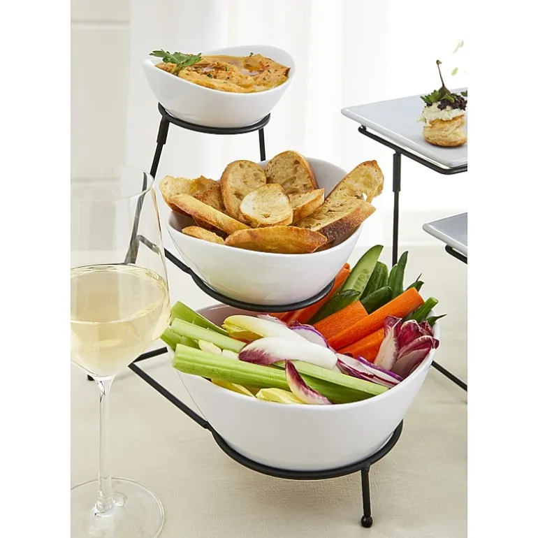 Gibson Elite Gracious Dining 3 Tier Bowl Server Set with Metal Stand