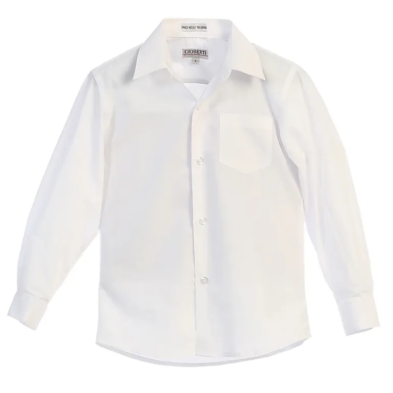 Gioberti Boy's Long Sleeve Dress Shirt With Zippered Tie, Bow Tie, And Handkerchief Set