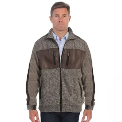 Gioberti Men's Full Zip Cardigan Patch Design Sweater with Flannel Lining