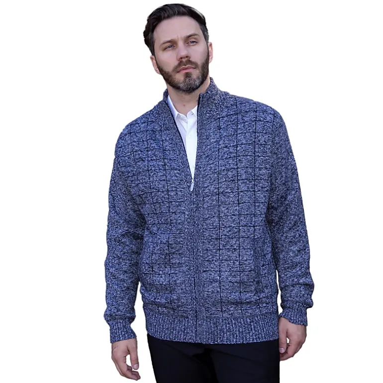 Gioberti Men's Knitted Full Zip Cardigan Sweater With Soft Brushed Flannel Lining