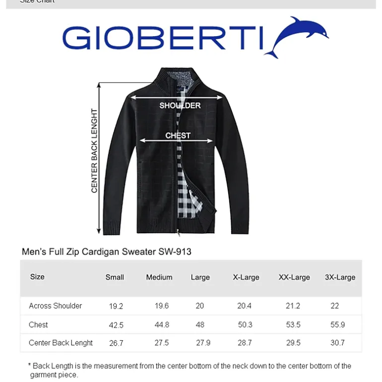 Gioberti Men's Knitted Full Zip Cardigan Sweater With Soft Brushed Flannel Lining