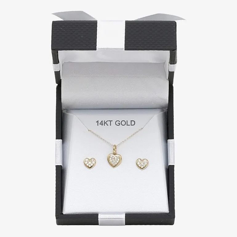 Girls Cubic Zirconia 14K Gold Heart 2-pc. Jewelry Set