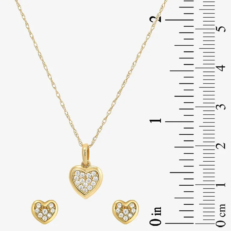 Girls Cubic Zirconia 14K Gold Heart 2-pc. Jewelry Set
