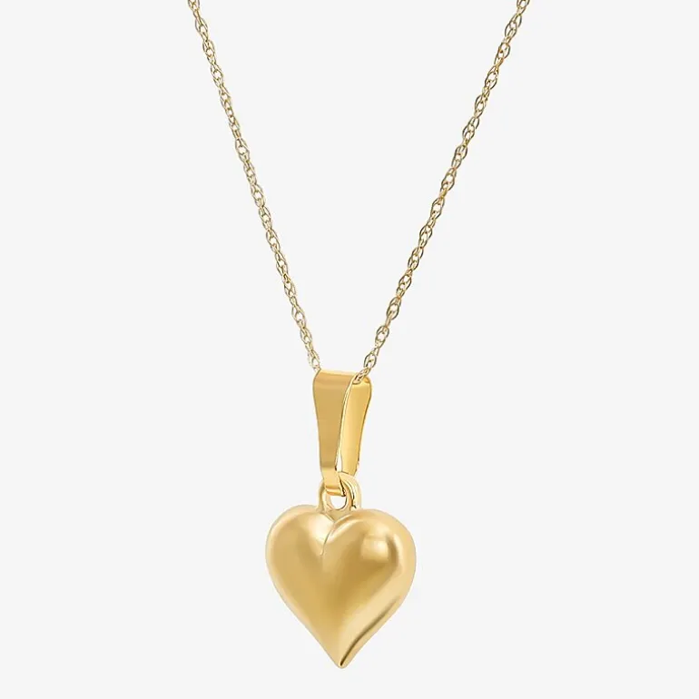 Girls 14K Gold Heart 13 Inch Pendant Necklace
