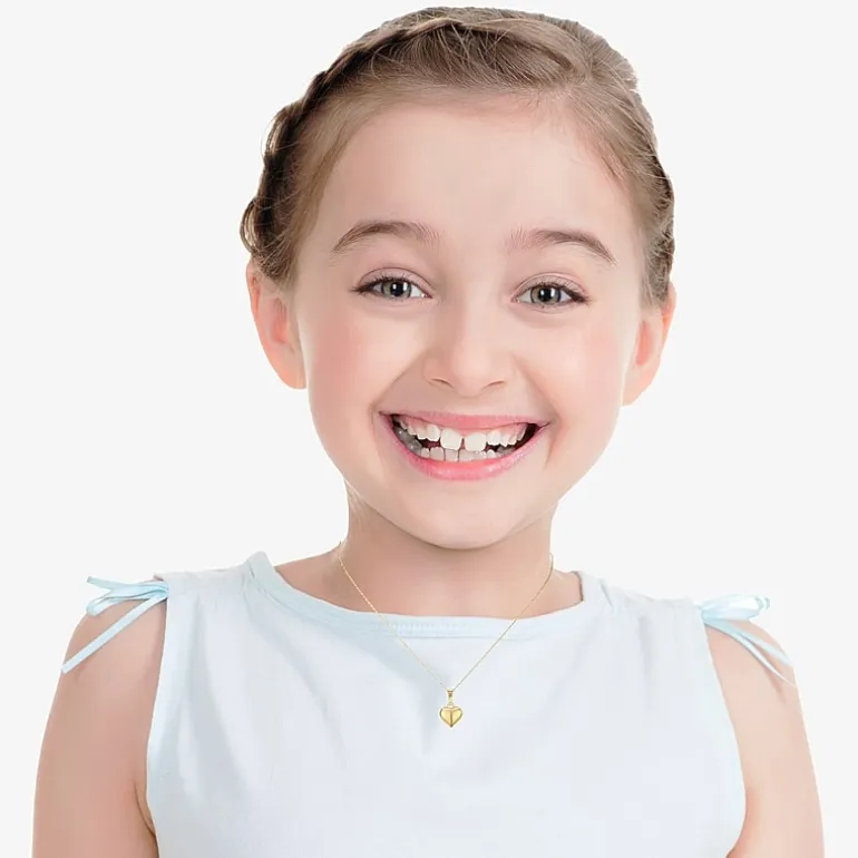 Girls 14K Gold Heart 13 Inch Pendant Necklace