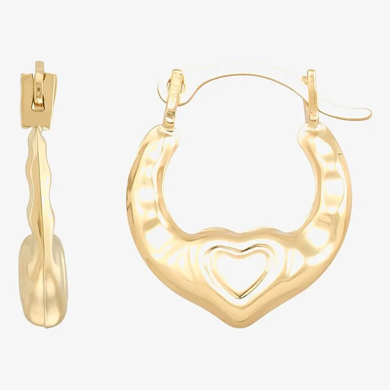 Girls 14K Gold 12.3mm Heart Hoop Earrings