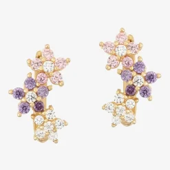 Girls Multi Color Cubic Zirconia 14K Gold Over Silver 12.8mm Flower Hoop Earrings