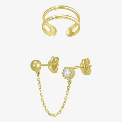 Gold Addiction Womens Cubic Zirconia 10K Gold 2 Pair Earring Set
