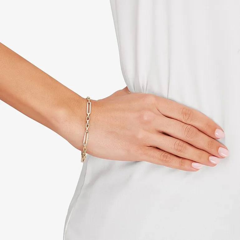 Gold Addiction Womens 14K Gold Hollow Figaro Chain Bracelet