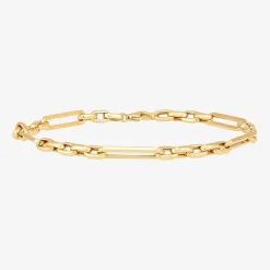 Gold Addiction Womens 14K Gold Hollow Figaro Chain Bracelet