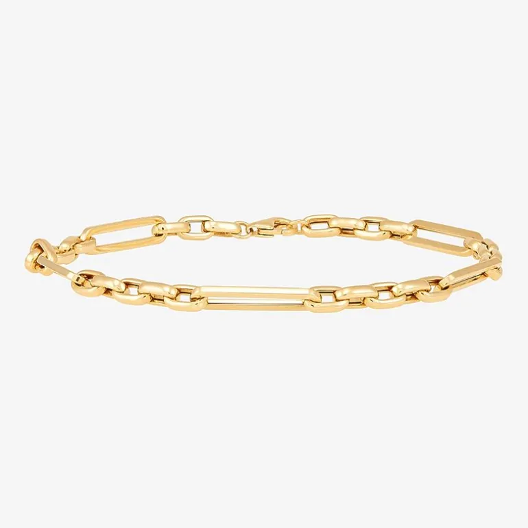 Gold Addiction Womens 14K Gold Hollow Figaro Chain Bracelet