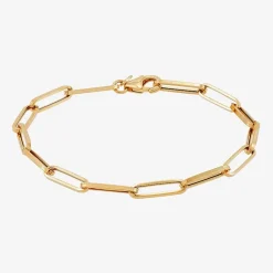Gold Addiction Womens 14K Gold 7.5 Inch Hollow Paperclip Chain Bracelet
