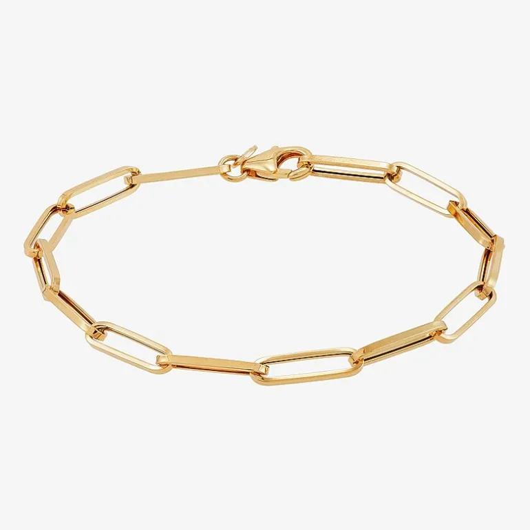 Gold Addiction Womens 14K Gold 7.5 Inch Hollow Paperclip Chain Bracelet