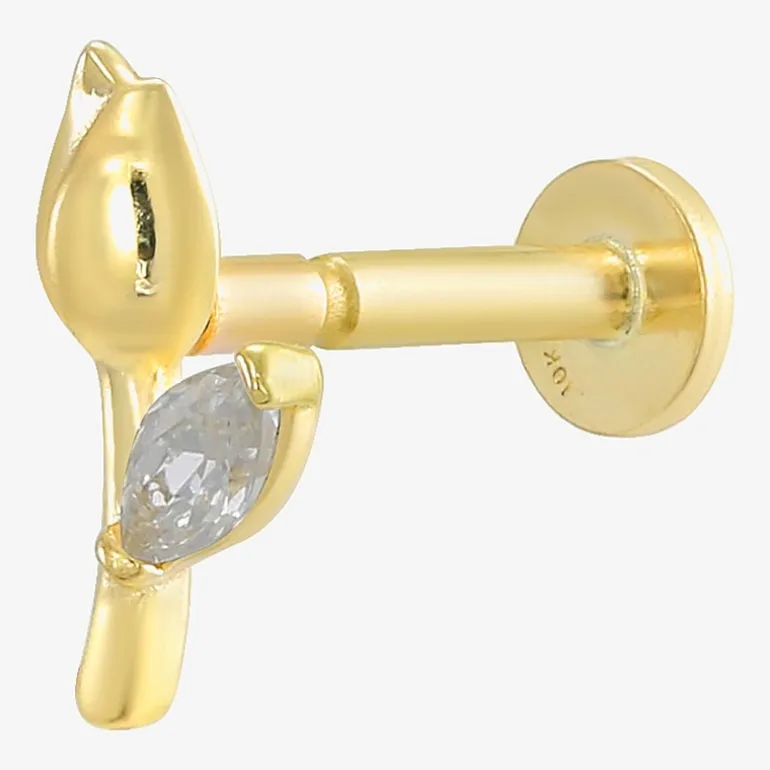 Gold Addiction Womens White Cubic Zirconia 10K Gold 7mm Flower Single Earring