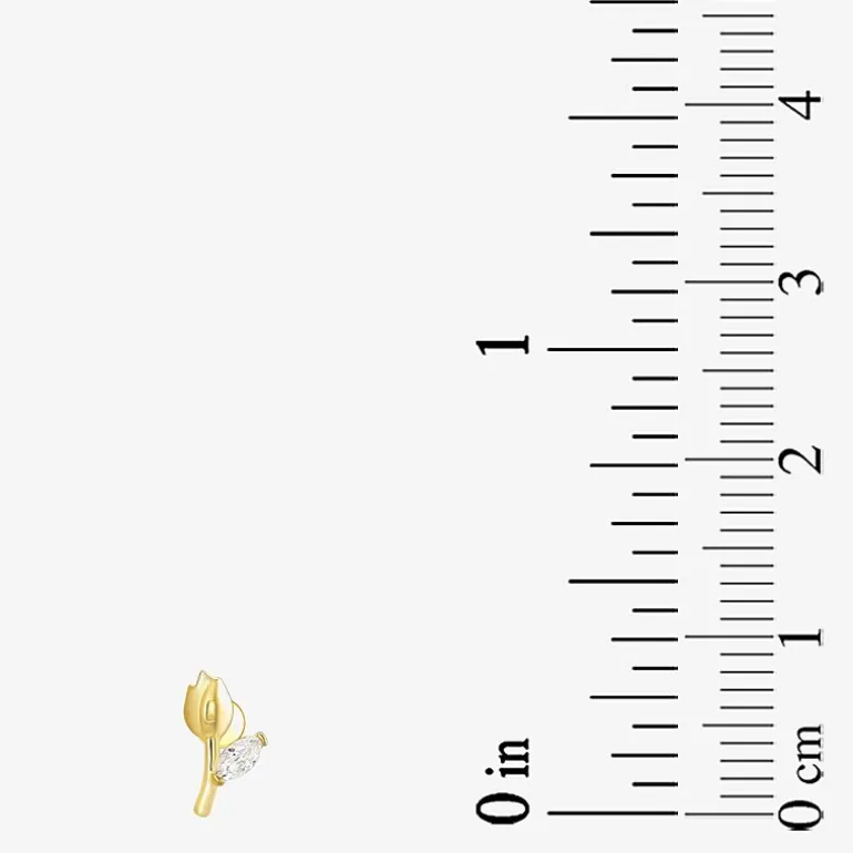 Gold Addiction Womens White Cubic Zirconia 10K Gold 7mm Flower Single Earring