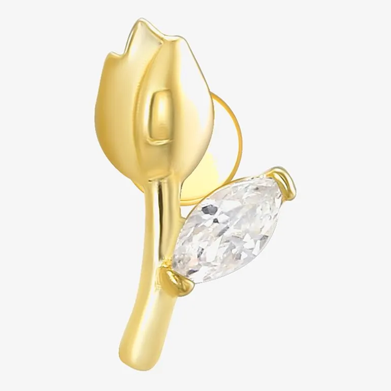 Gold Addiction Womens White Cubic Zirconia 10K Gold 7mm Flower Single Earring
