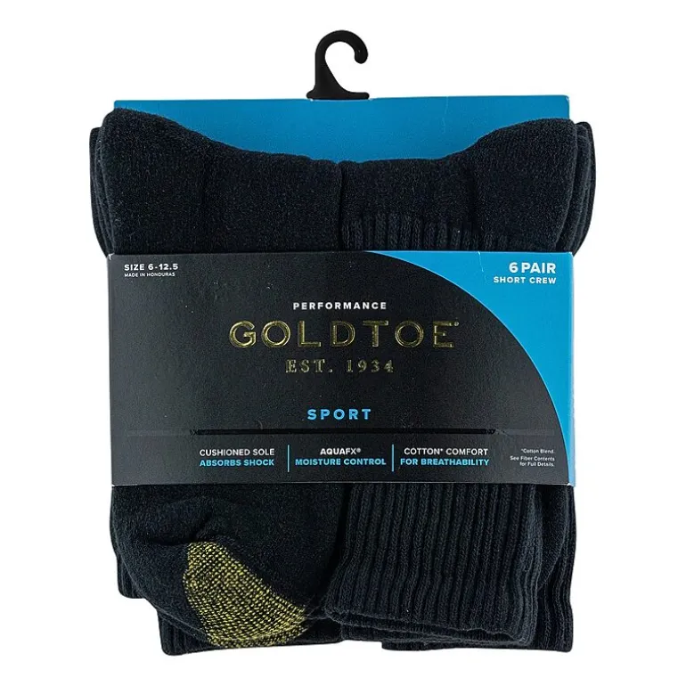 Gold Toe Athletic Sport Short Mens 6 Pair Crew Socks