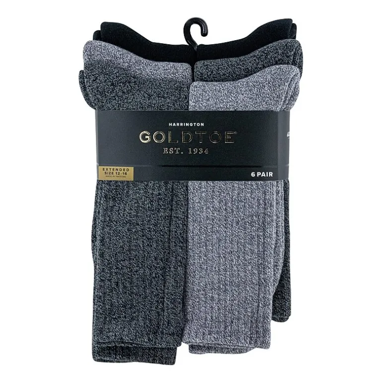 Gold Toe Harrington Mens 6 Pair Big and Tall Crew Socks