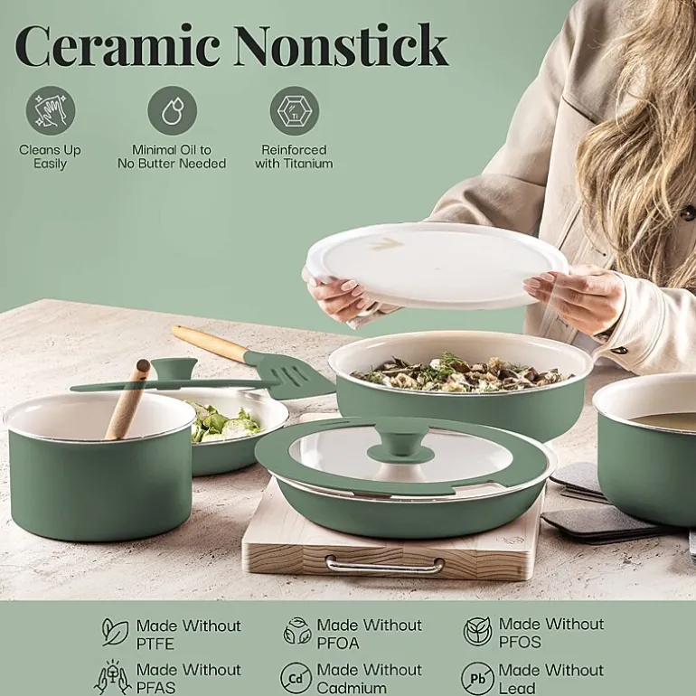 Gotham Steel Ceramic 18-pc. Non-Stick Cookware Set with Detachable Handles
