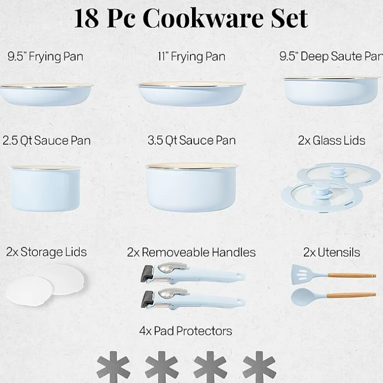 Gotham Steel Ceramic 18-pc. Non-Stick Cookware Set with Detachable Handles