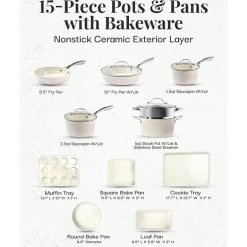Gotham Steel Hammered Cream 15-pc. Non-Stick Ceramic Cookware and Bakeware Set