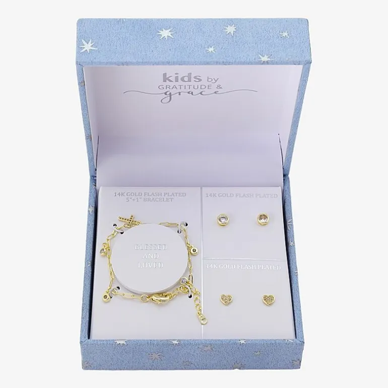 Gratitude & Grace Girls Cubic Zirconia 14K Gold Over Brass Cross 3-pc. Jewelry Set