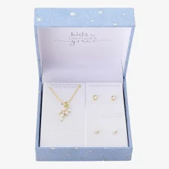 Gratitude & Grace Girls Glass 14K Gold Over Brass Cross 3-pc. Jewelry Set
