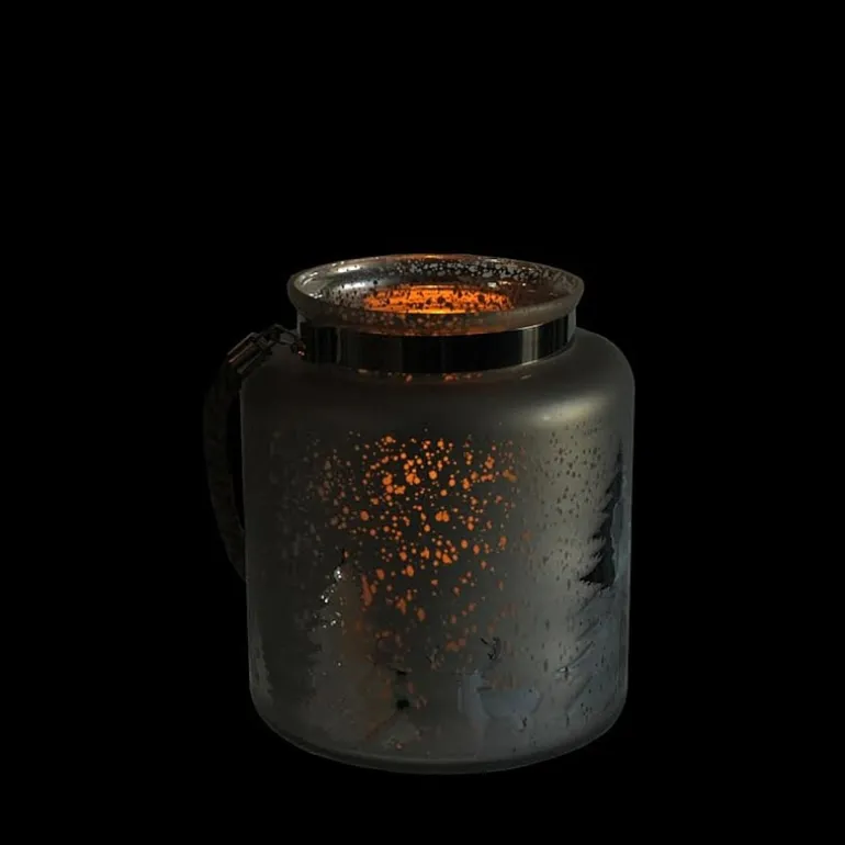9.5'' Gray and Silver Tree Silhouette Mercury Glass Christmas Pillar Candle Holder