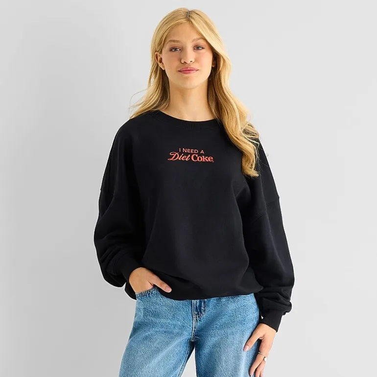 Grayson Threads, The Label Diet Coke Crew Fleece Womens Juniors Crew Neck Long Sleeve Sweatshirt