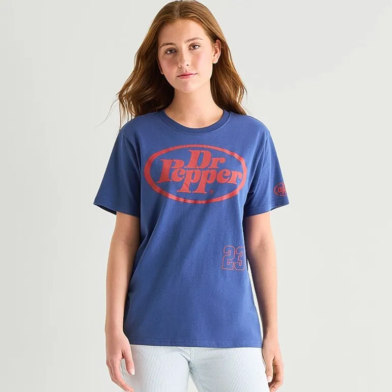 Grayson Threads, The Label Dr Pepper Boyfriend Tee Womens Juniors Crew Neck Short Sleeve Regular Fit Graphic T-Shirt