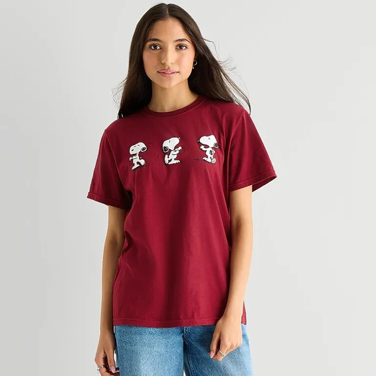 Grayson Threads, The Label Womens Juniors Crew Neck Short Sleeve Loose Fit Snoopy Graphic T-Shirt