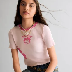 Grayson Threads, The Label Womens Juniors Crew Neck Short Sleeve Fitted Betty Boop Graphic T-Shirt